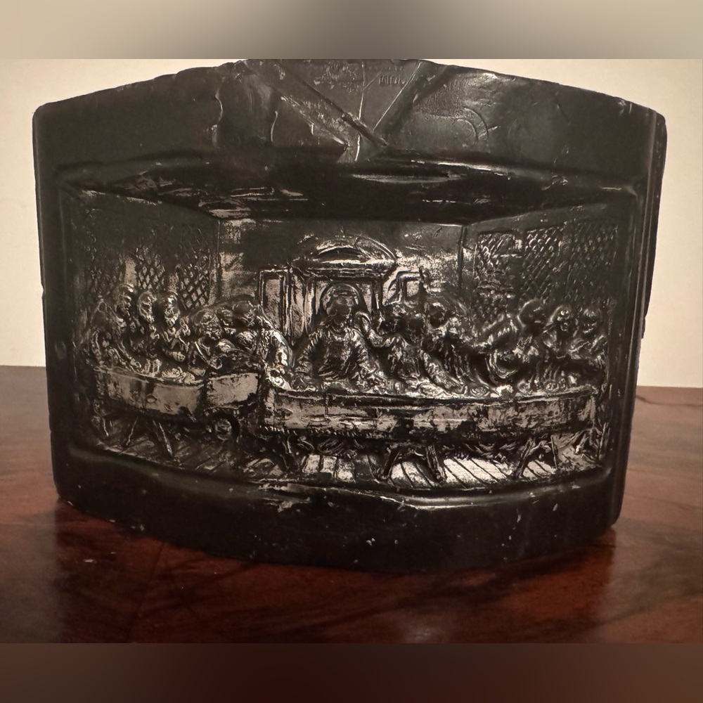 Vintage Large Last Supper/Praying Hands Wax Candle Black/silver, unused